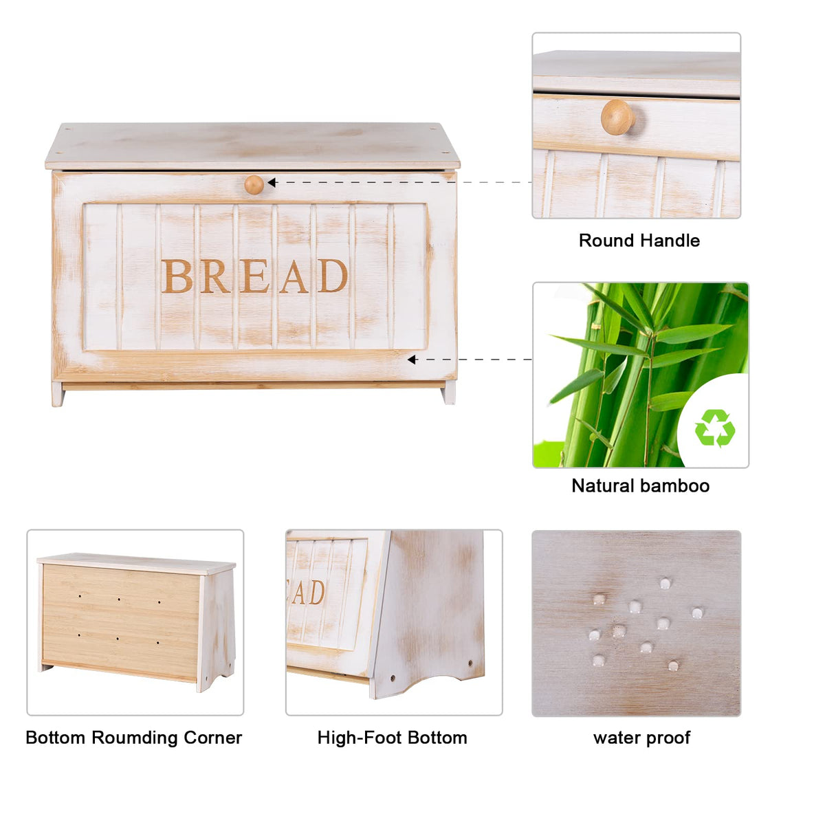 HOMEKOKO Vintage Bread Box assembly view highlights screwdriver-included setup
