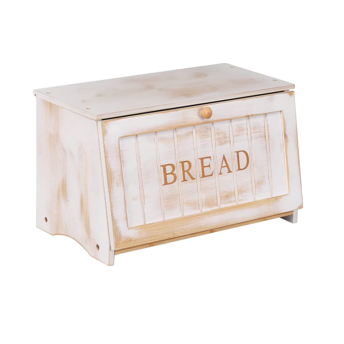 HOMEKOKO Vintage Large Wood Bread Box front view keeps bread fresh on the counter