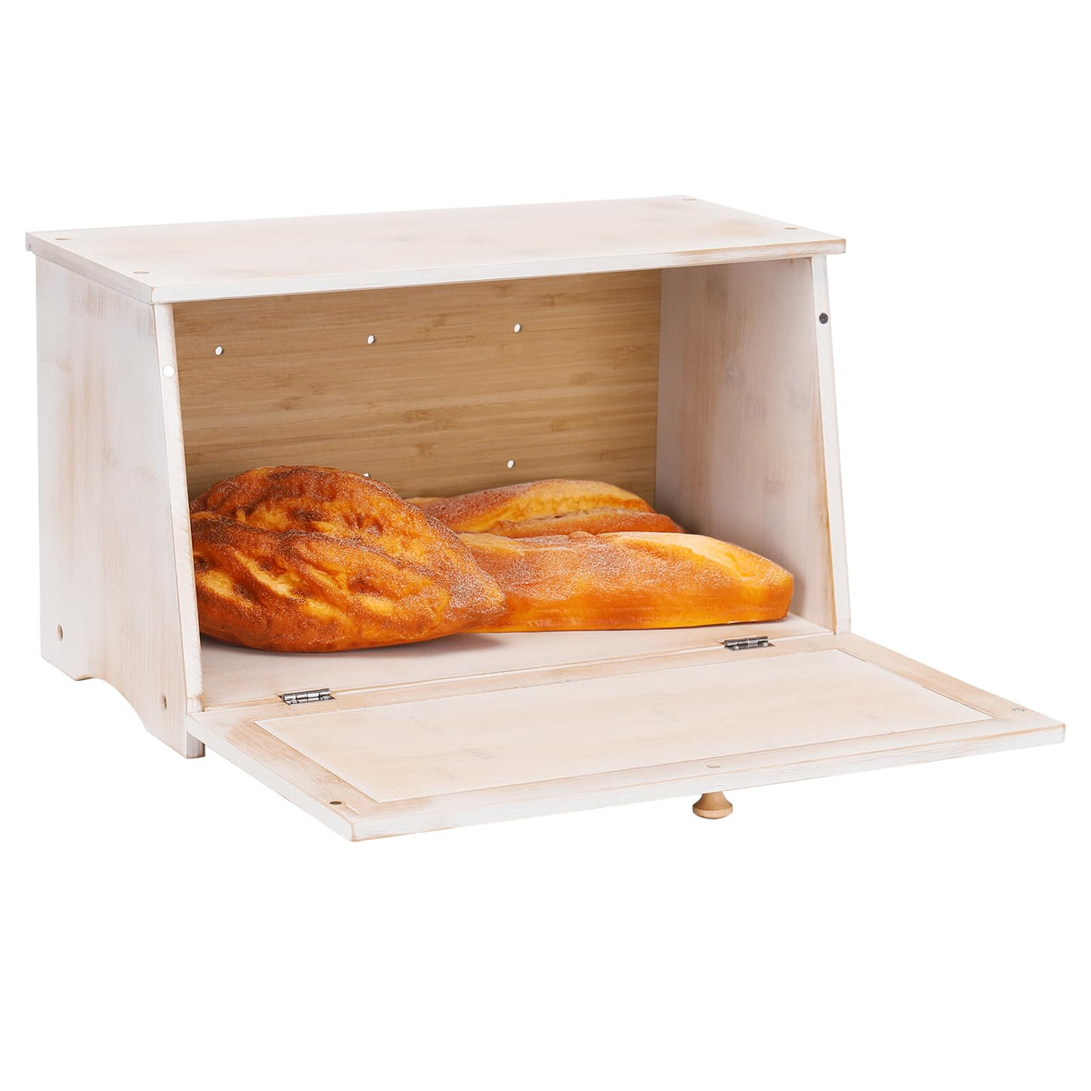 HOMEKOKO bread box side view highlights spacious interior for baguettes and rolls