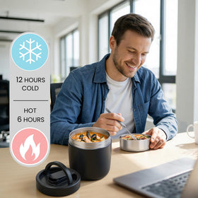 HOMEKOL Thermo folding spoon stored on top for convenient eating.