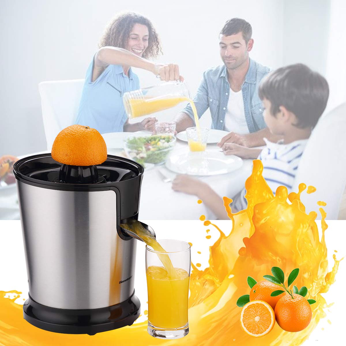 12-month guarantee accompanies Homeleader juicer for added purchasing confidence.