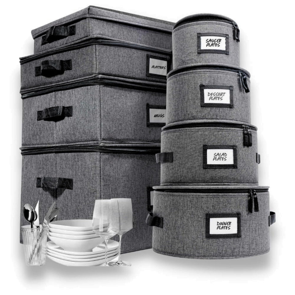 HOMELUX THEORY 8-piece china storage box viewed from the top showing sturdy handles.