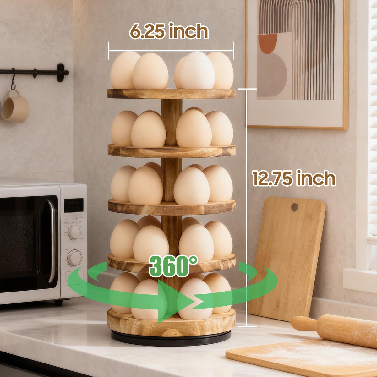 HOMELYSTBO 5-layer egg rack stores up to 30 eggs neatly and accessibly.