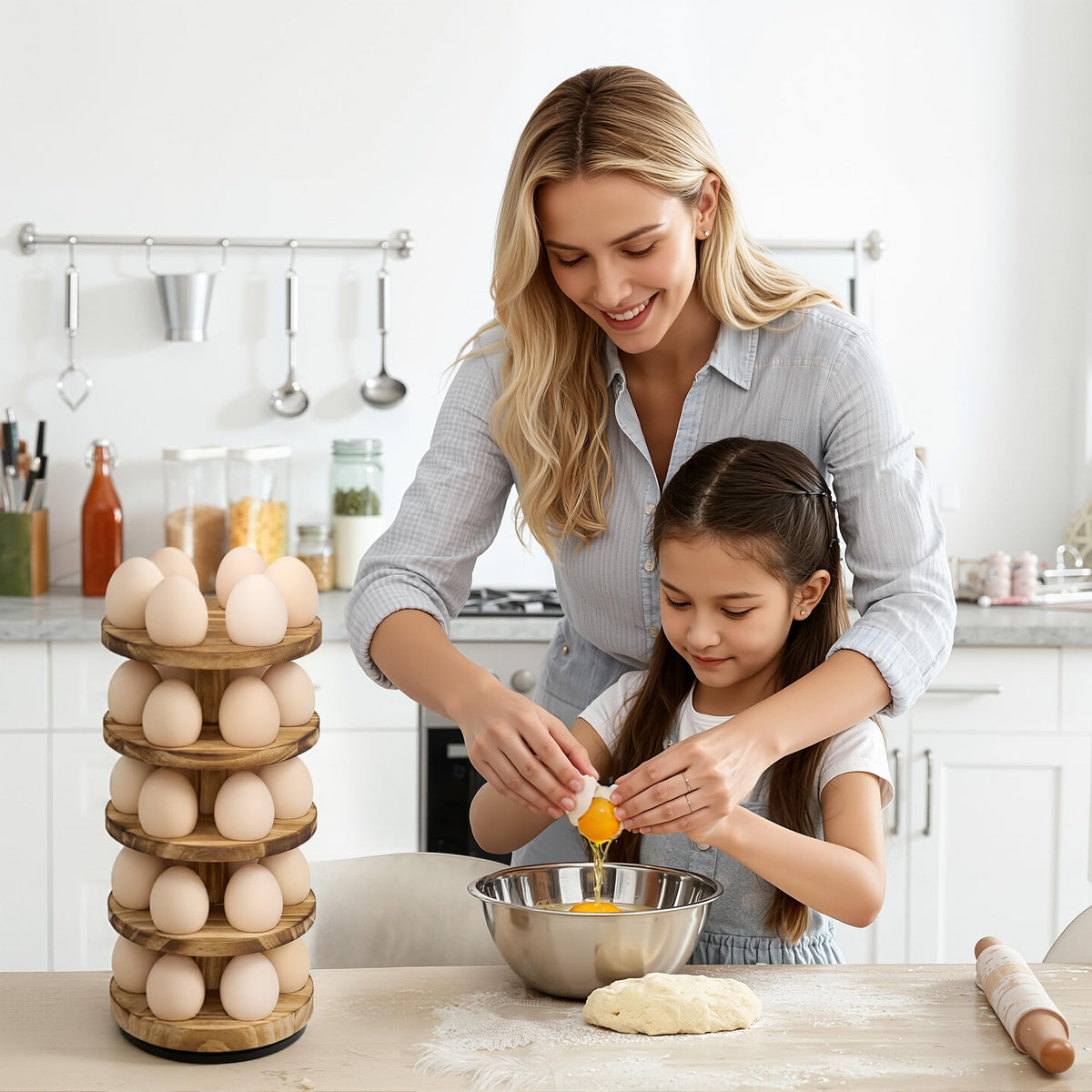 HOMELYSTBO decorative wooden egg rack adds kitchen style while storing eggs.