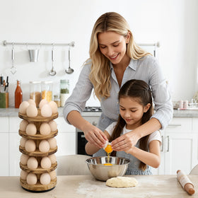 HOMELYSTBO decorative wooden egg rack adds kitchen style while storing eggs.