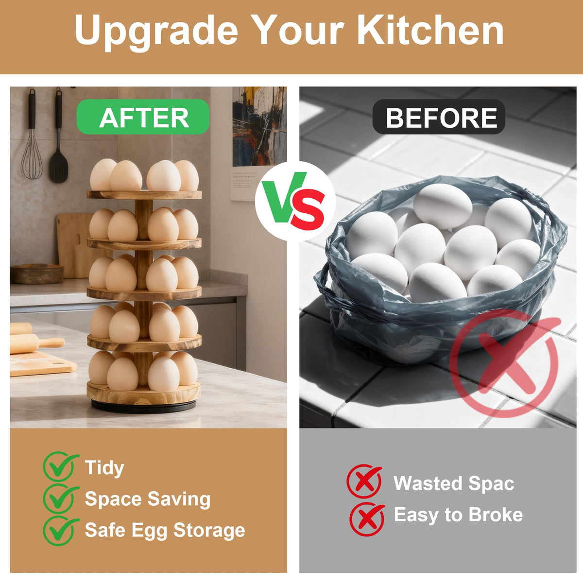 HOMELYSTBO durable wooden egg rack supports daily kitchen use.