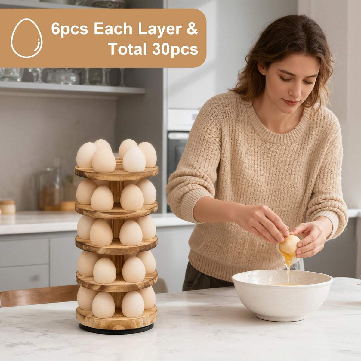HOMELYSTBO space-saving egg holder fits small kitchen countertops.