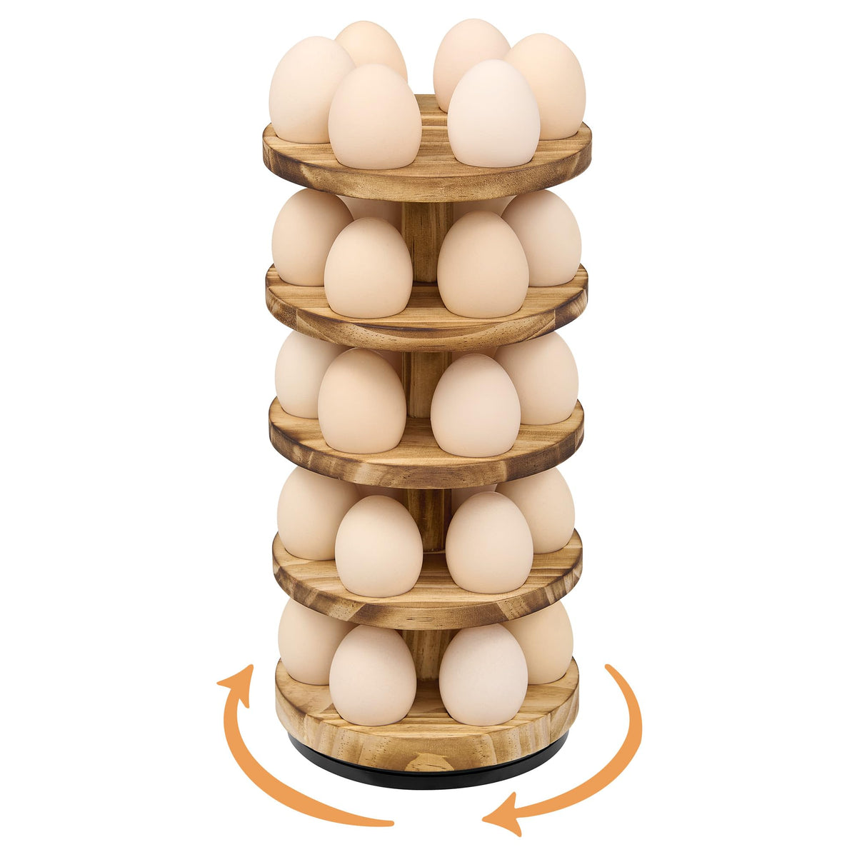 HOMELYSTBO wooden egg holder rotates 360 degrees for easy access.
