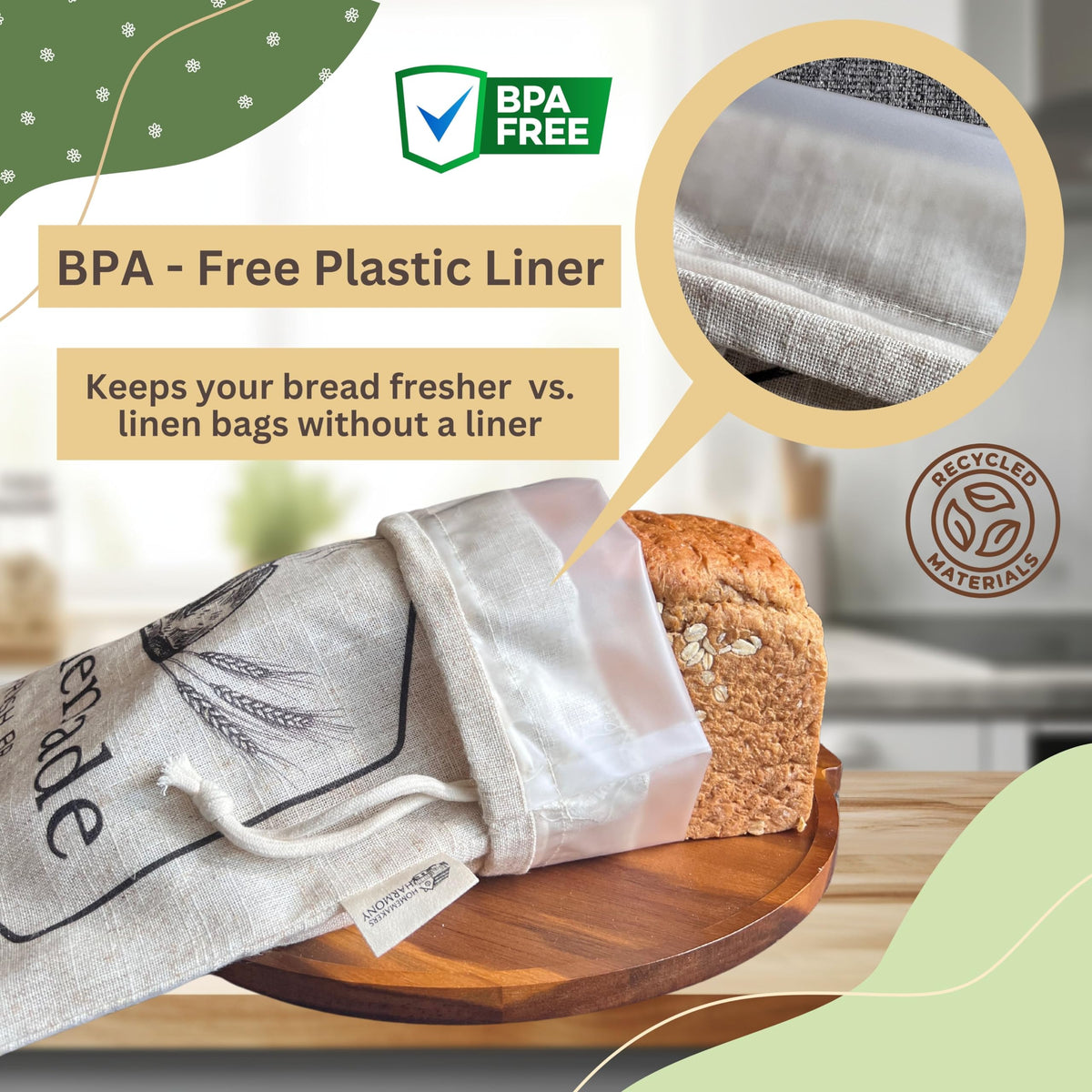 Homemakers Harmony organic linen bread bags, reusable and eco-friendly