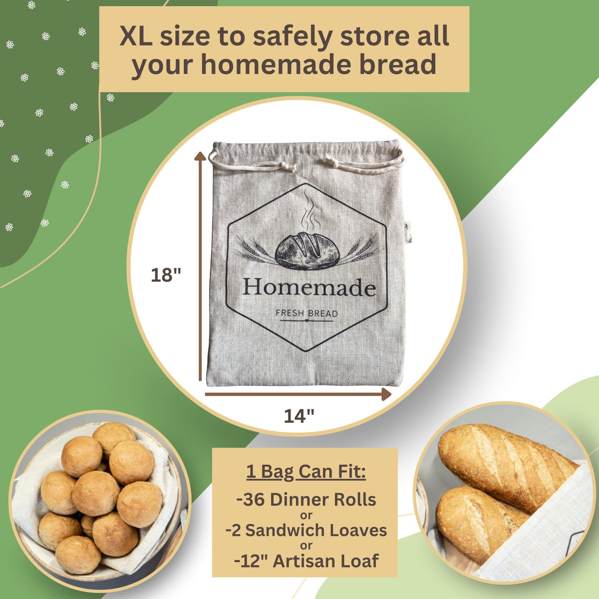 Homemakers Harmony sourdough bag set, 18x14 inches for large loaves