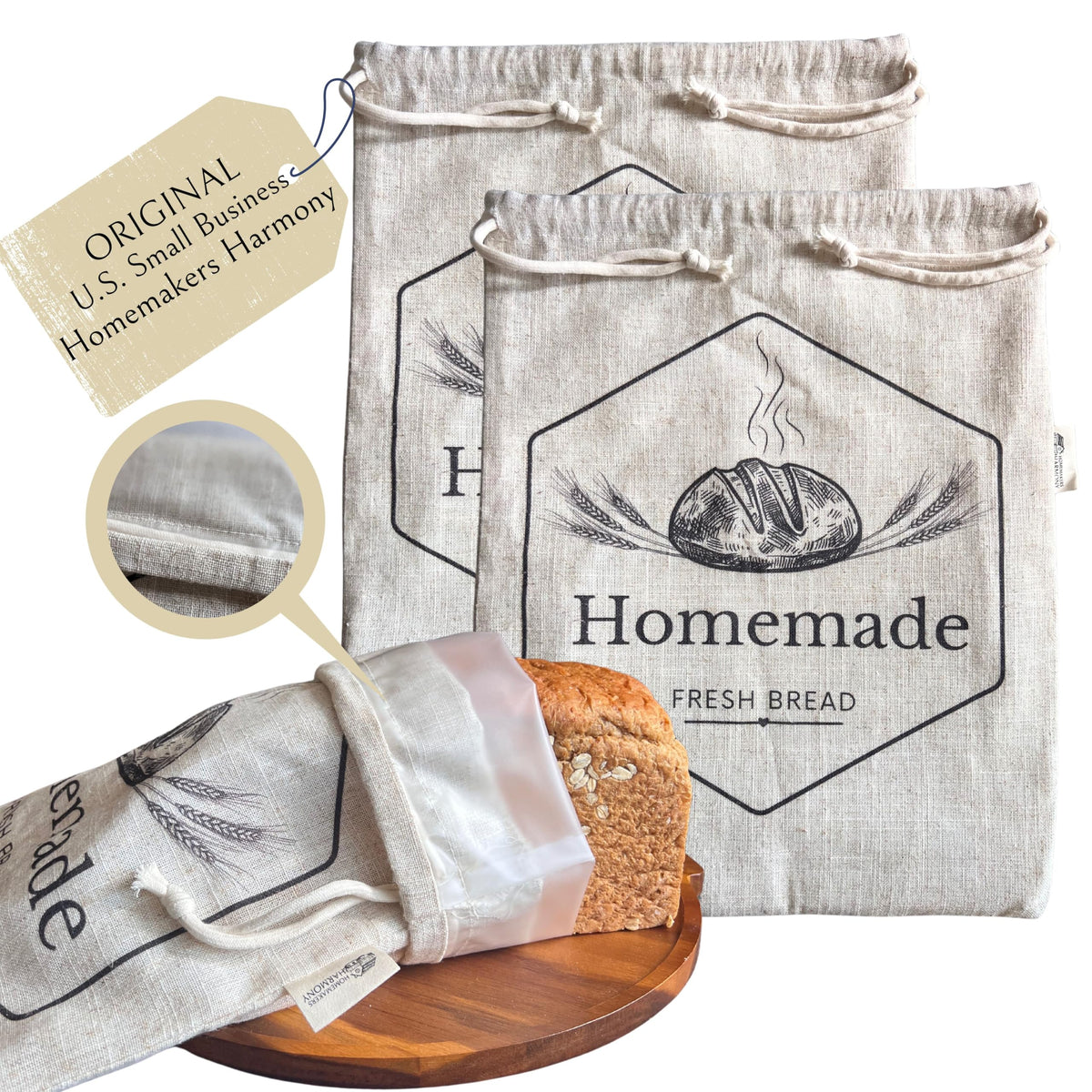 Homemakers Harmony XL bread bags fitting two loaves to keep crusts fresh