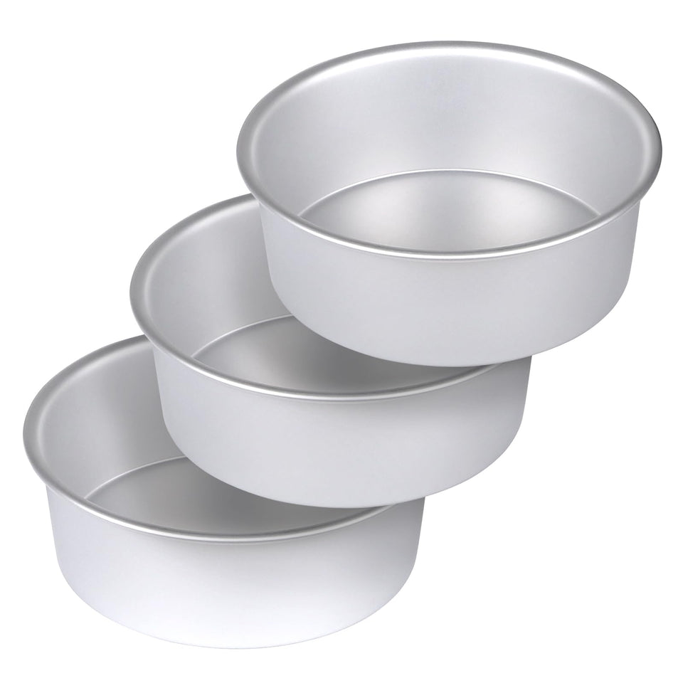 HomeMall 8-inch round cake pan set, front view, ready for even baking.