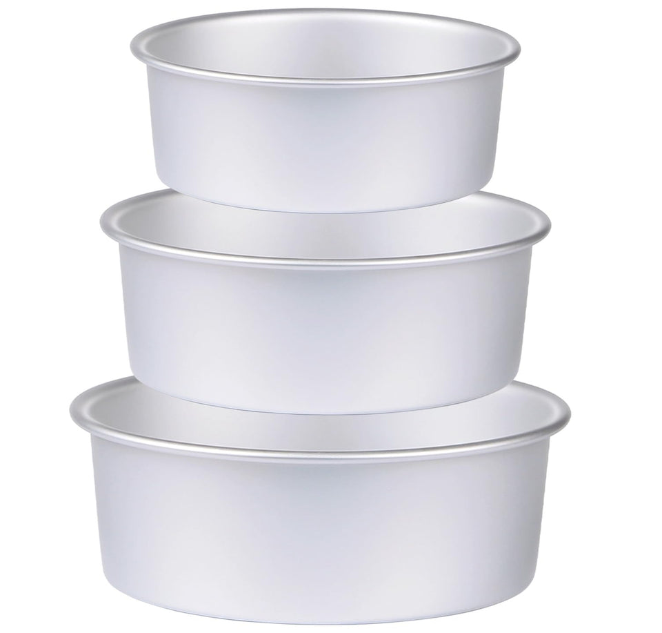 HomeMall round cake pan set 6-inch view, even heat for consistent mini layer cakes.