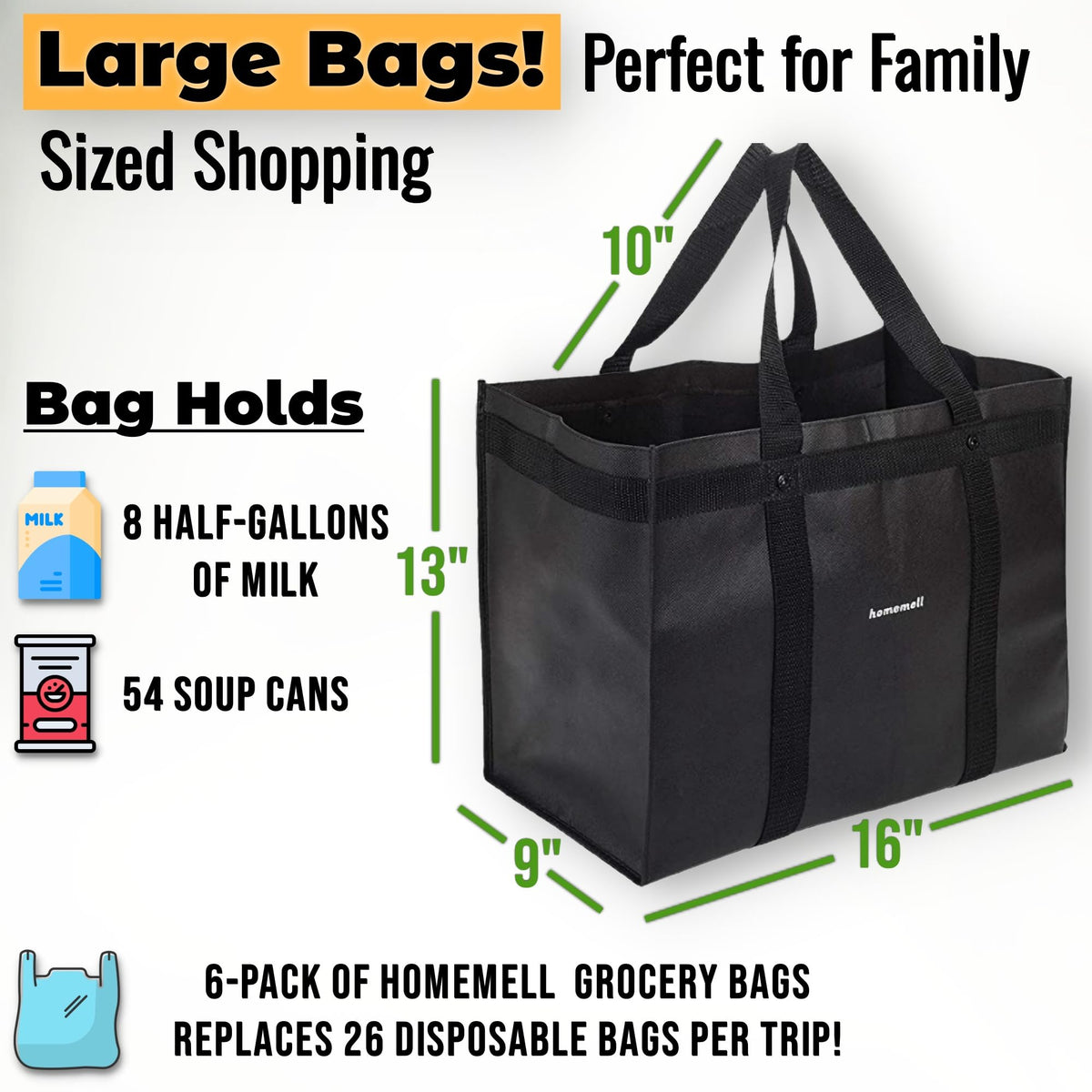 Homemell H6 snap base design keeps bags flat and sturdy.