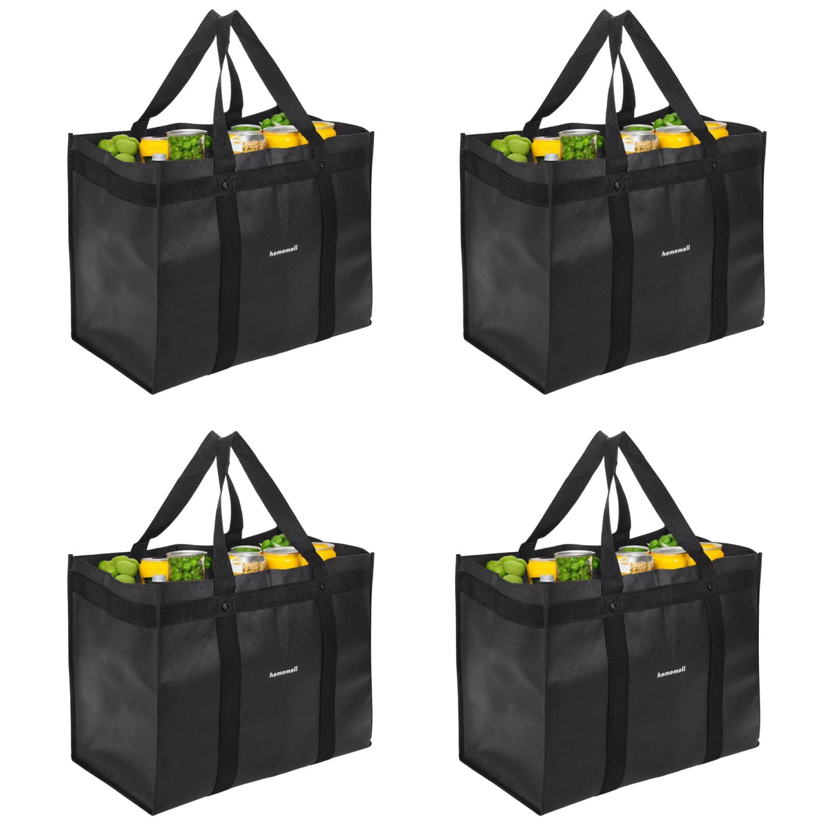 Homemell heavy-duty reusable grocery bags with full-wrap handles for even weight distribution.
