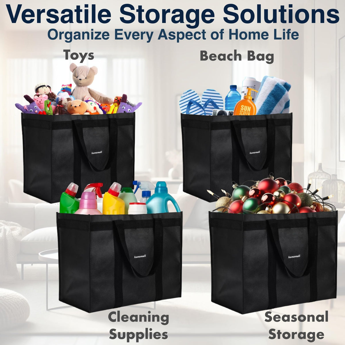 Homemell large-capacity bag 16x13x9 opens wide for easy loading.