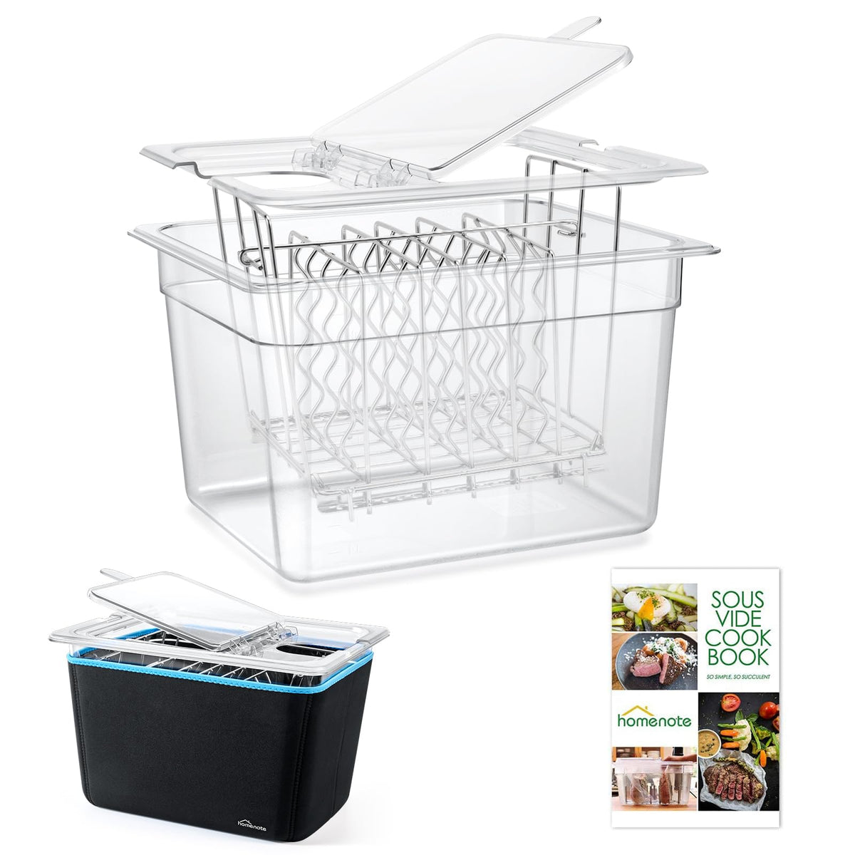 HOMENOTE 12-Quart sous vide container with collapsible lid for stable cooking