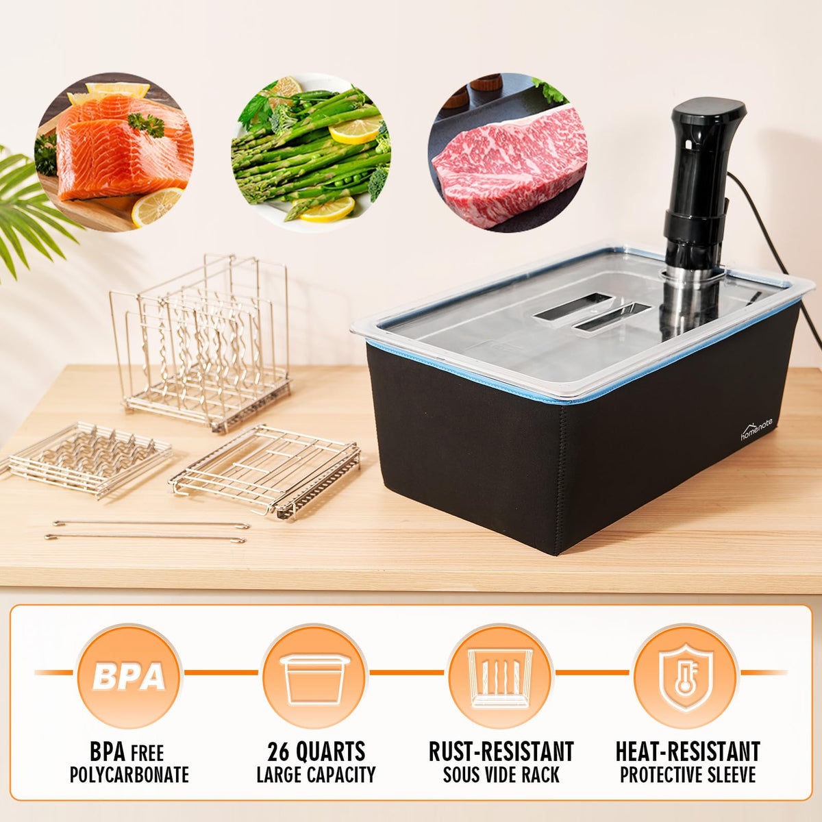 HOMENOTE two sous vide racks keep bags submerged for even cooking