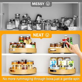 Homerays Bamboo Lazy Susan with raised edges prevents items from falling.