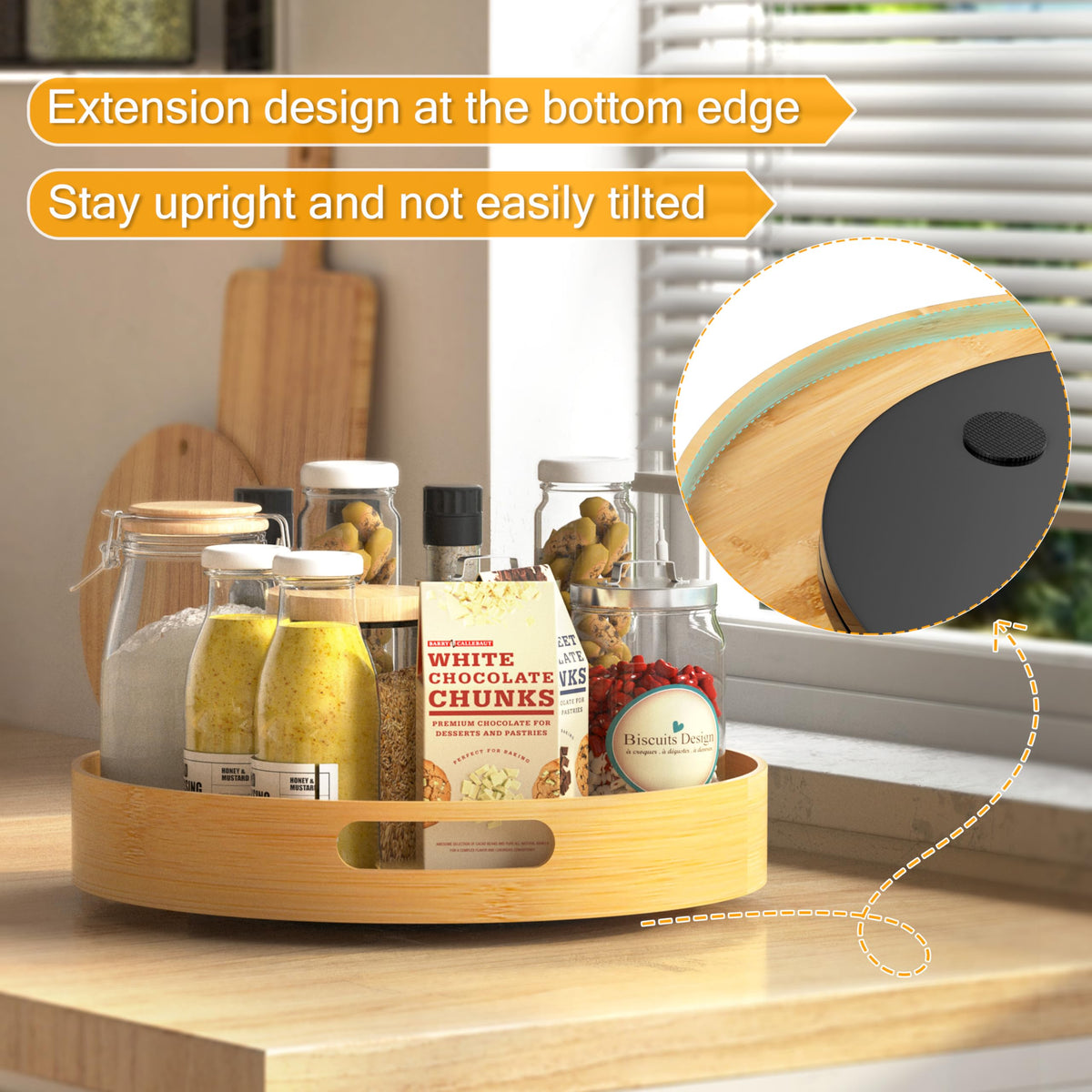 Homerays 360-degree rotation turntable makes corner cabinets easier to access.