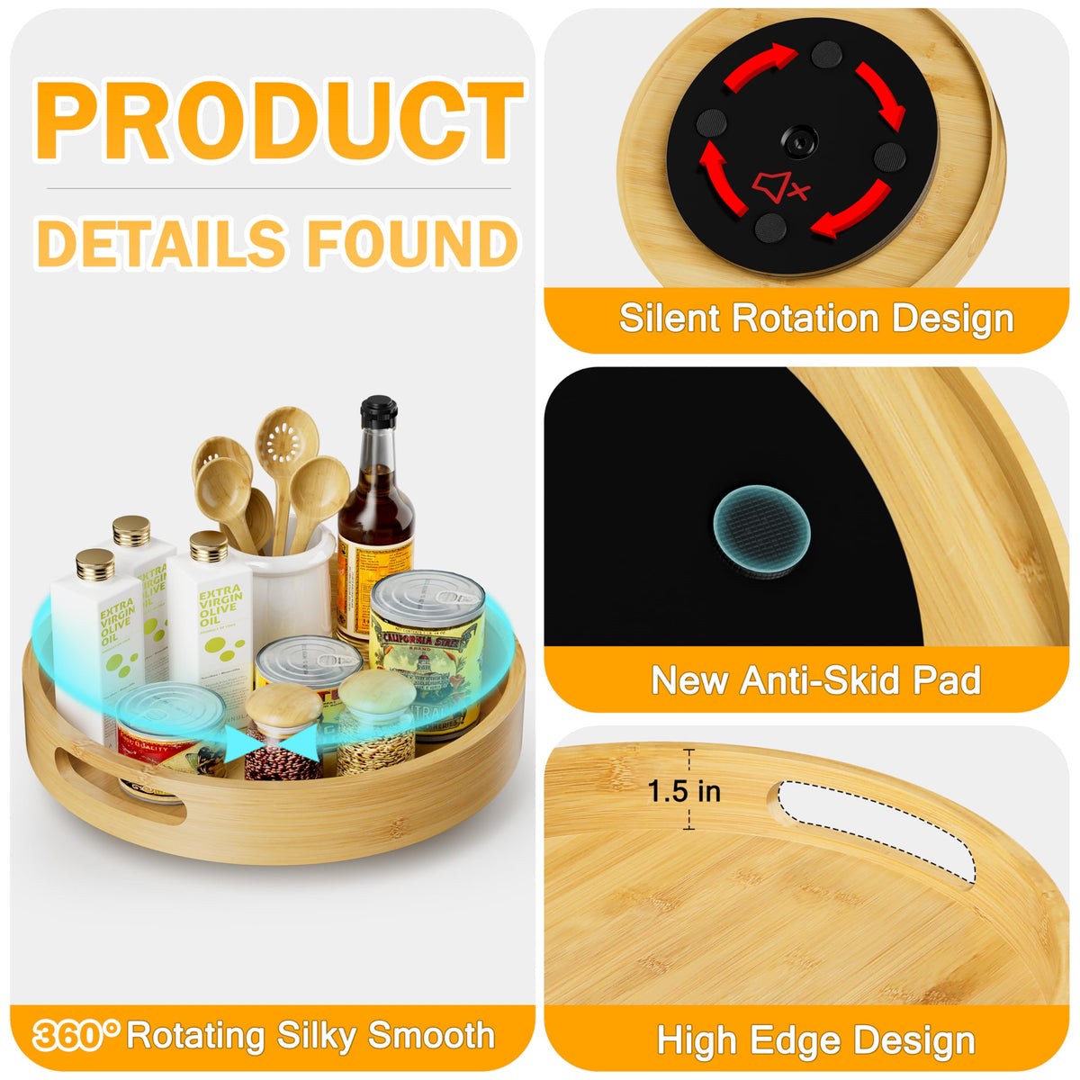 Homerays Bamboo Lazy Susan fits pantry, fridge, or bathroom storage.