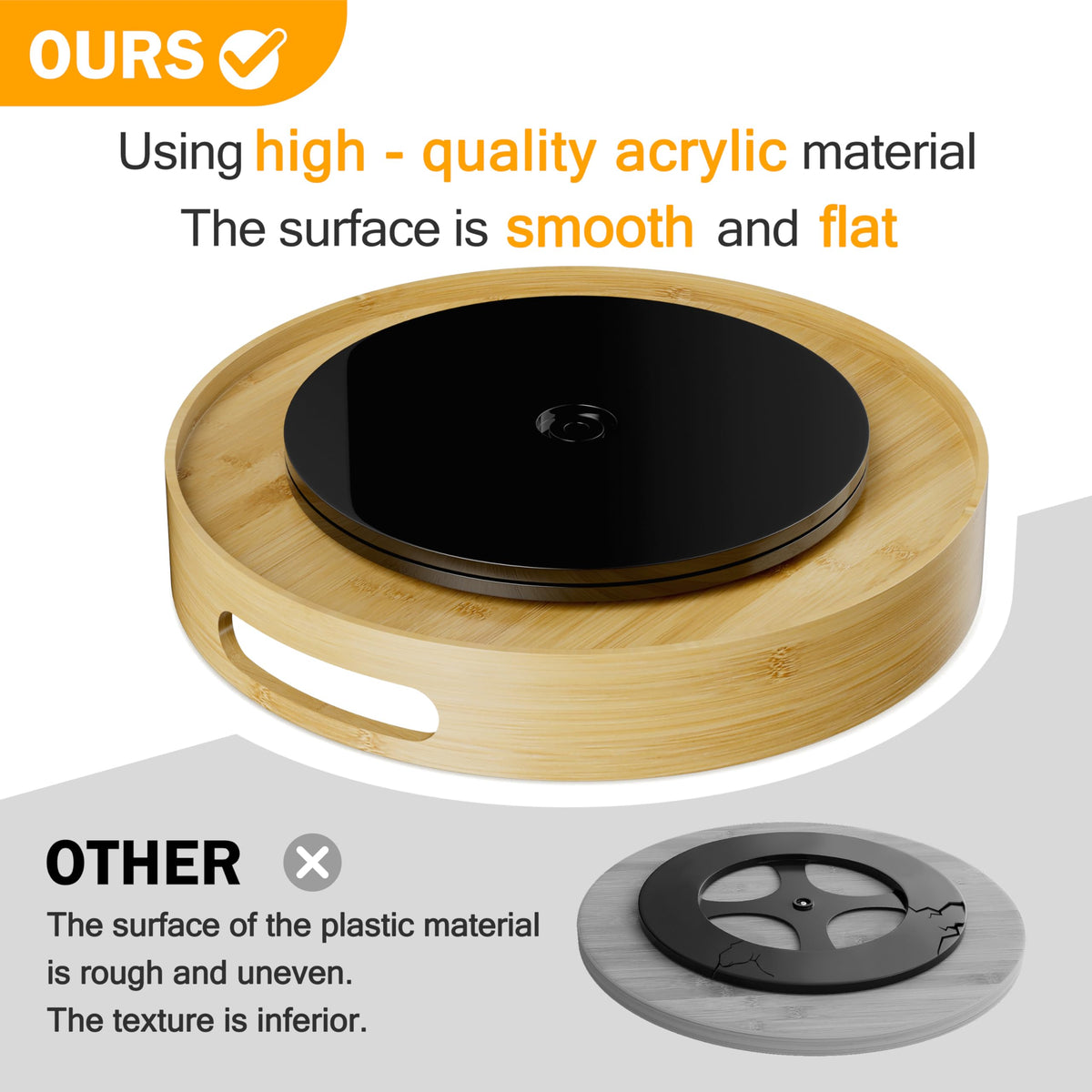Homerays Lazy Susan non-skid base keeps items steady while rotating.