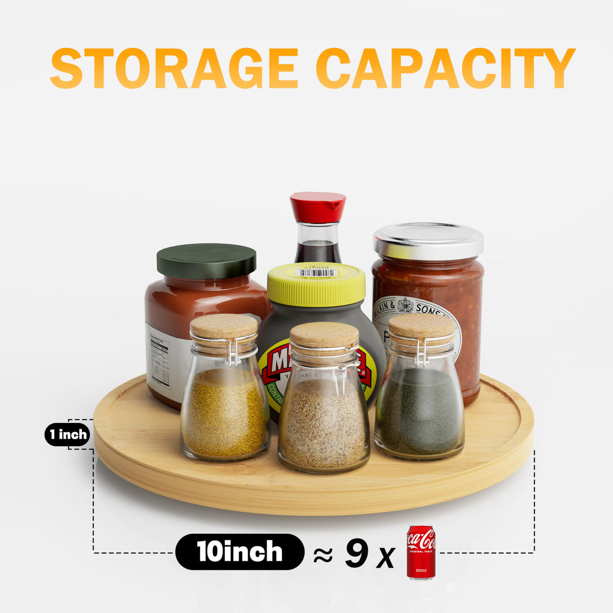 Homerays bamboo Lazy Susan keeps countertop items tidy and within reach.