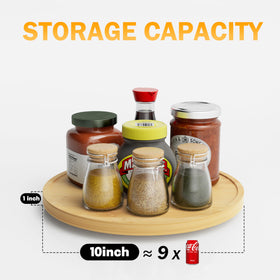 Homerays bamboo Lazy Susan keeps countertop items tidy and within reach.