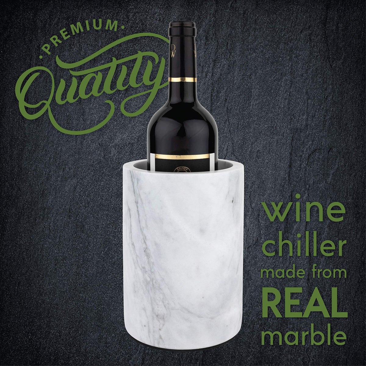 Homeries marble wine chiller bucket empty shows smooth stone finish.