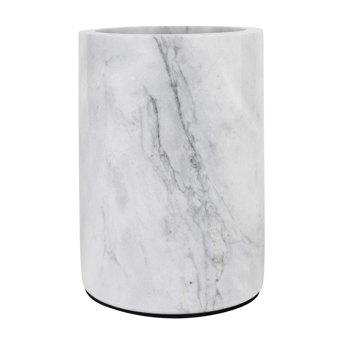 Homeries marble wine chiller bucket side view with handle for portability.