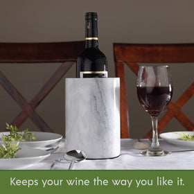 Homeries marble wine chiller bucket on table setting complements decor.