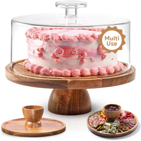 HOMESPHERE 12 inch acacia cake stand with lid for elegant display and freshness.