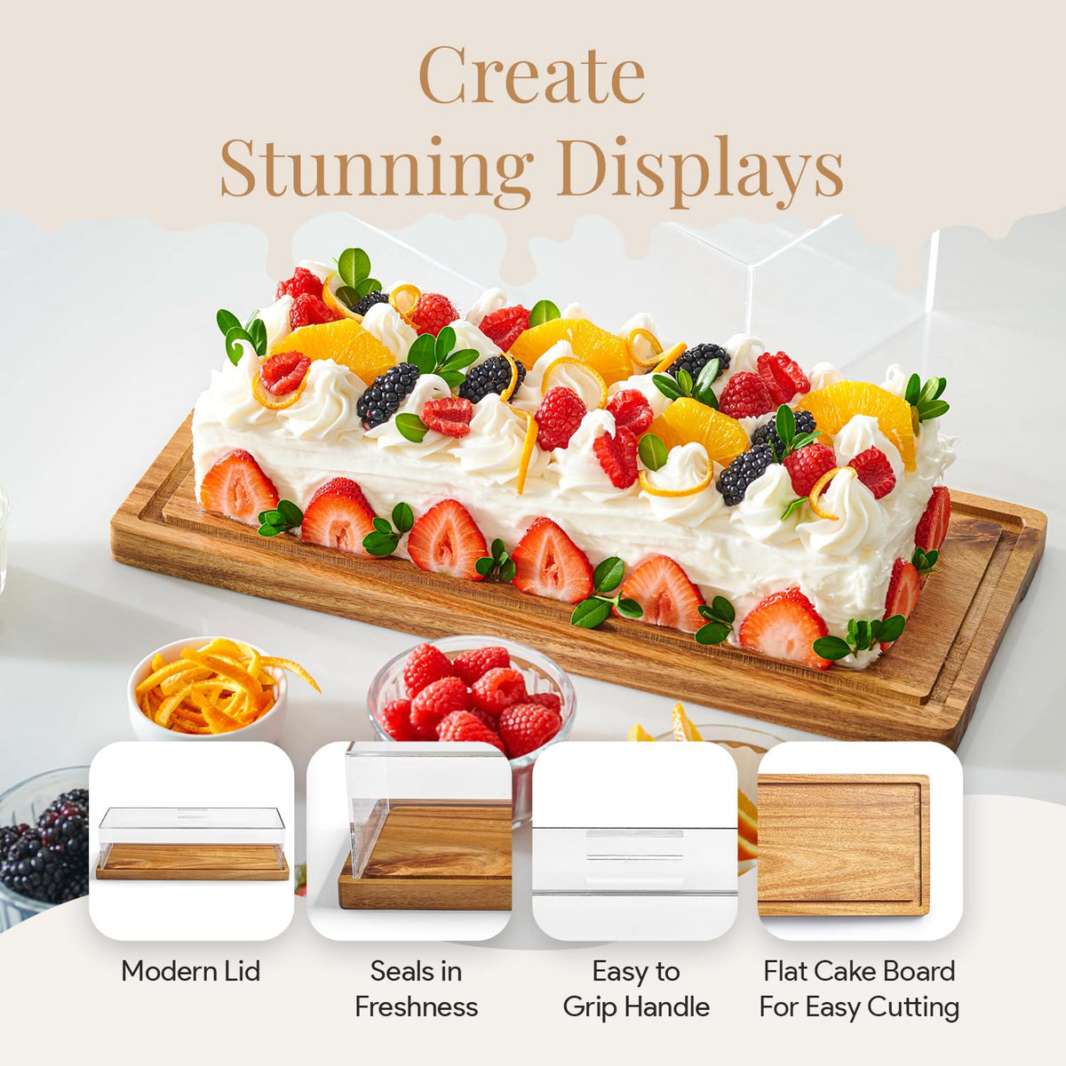 Homesphere acacia wood cake stand with lid for elegant presentation