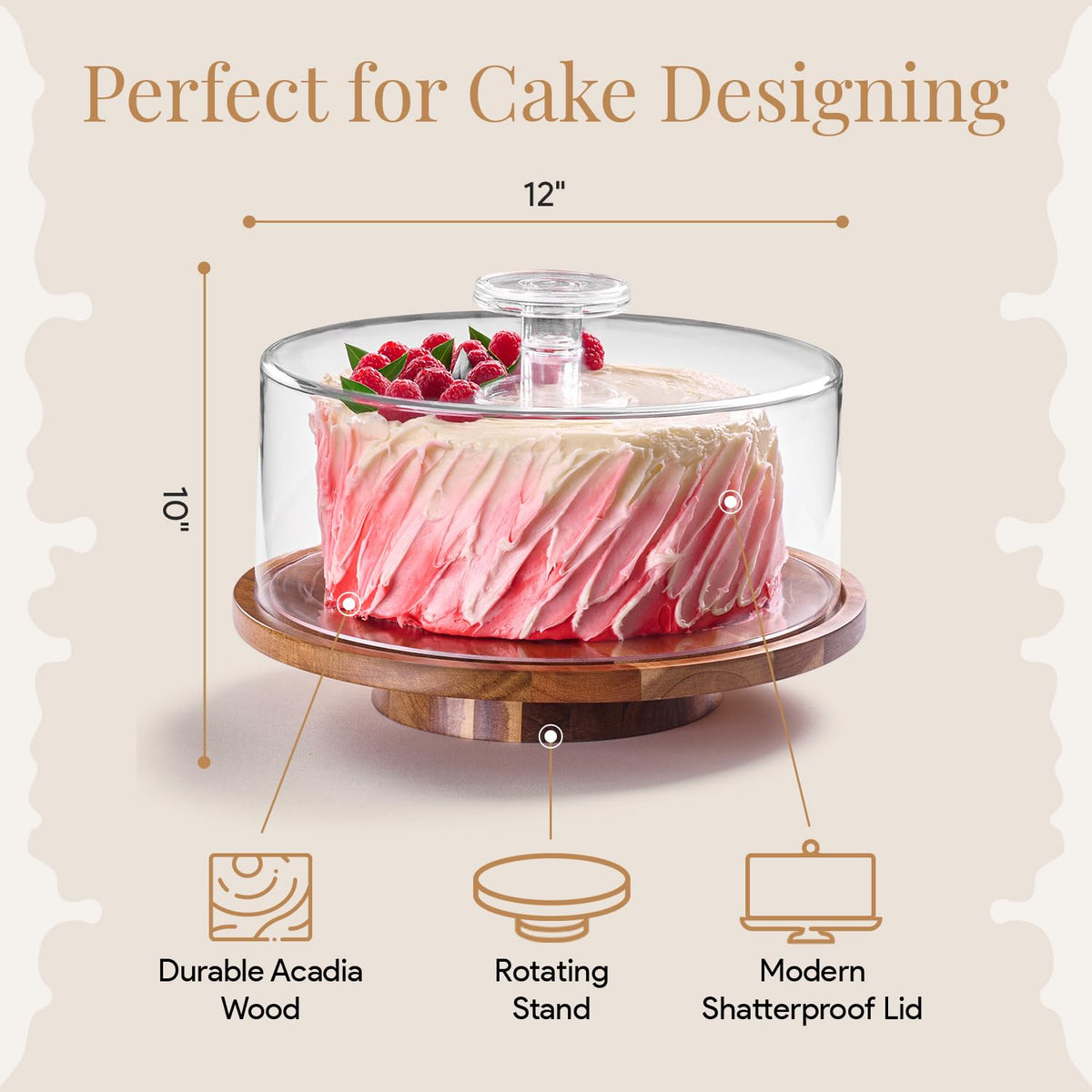 HOMESPHERE cake decorating turntable aids precise frosting on 12-inch cakes.