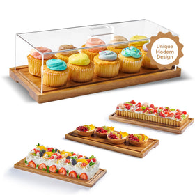 Homesphere cake display with lid in acacia wood keeps desserts fresh and stylish