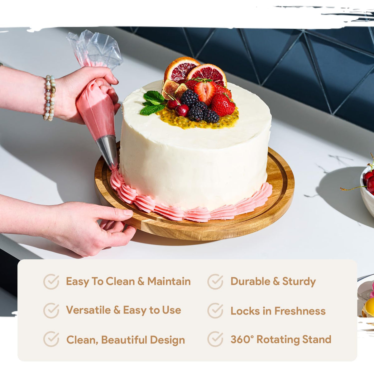 HOMESPHERE cake dome preserves freshness while showcasing pastries and cheeses.
