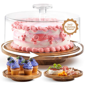 HOMESPHERE rotating cake stand with lid enables 360° access for easy decorating and display.