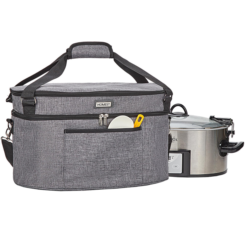 HOMEST slow cooker bag top-compartment for easy packing and organization.