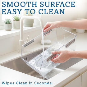 HOMESTEAD clear durable plastic bin with visibility and durability.