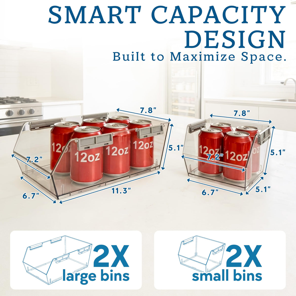 HOMESTEAD stackable bins maximize vertical storage space.