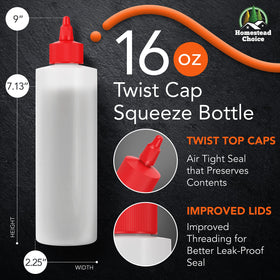 Homestead Choice 16oz condiment bottles ideal for sauces, syrups, and oils.
