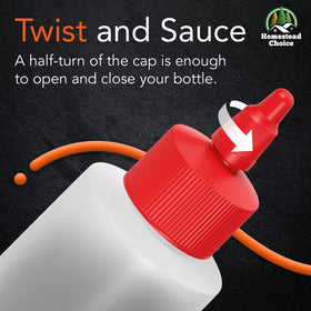 Homestead Choice twist-cap bottles for easy opening and controlled dispensing.
