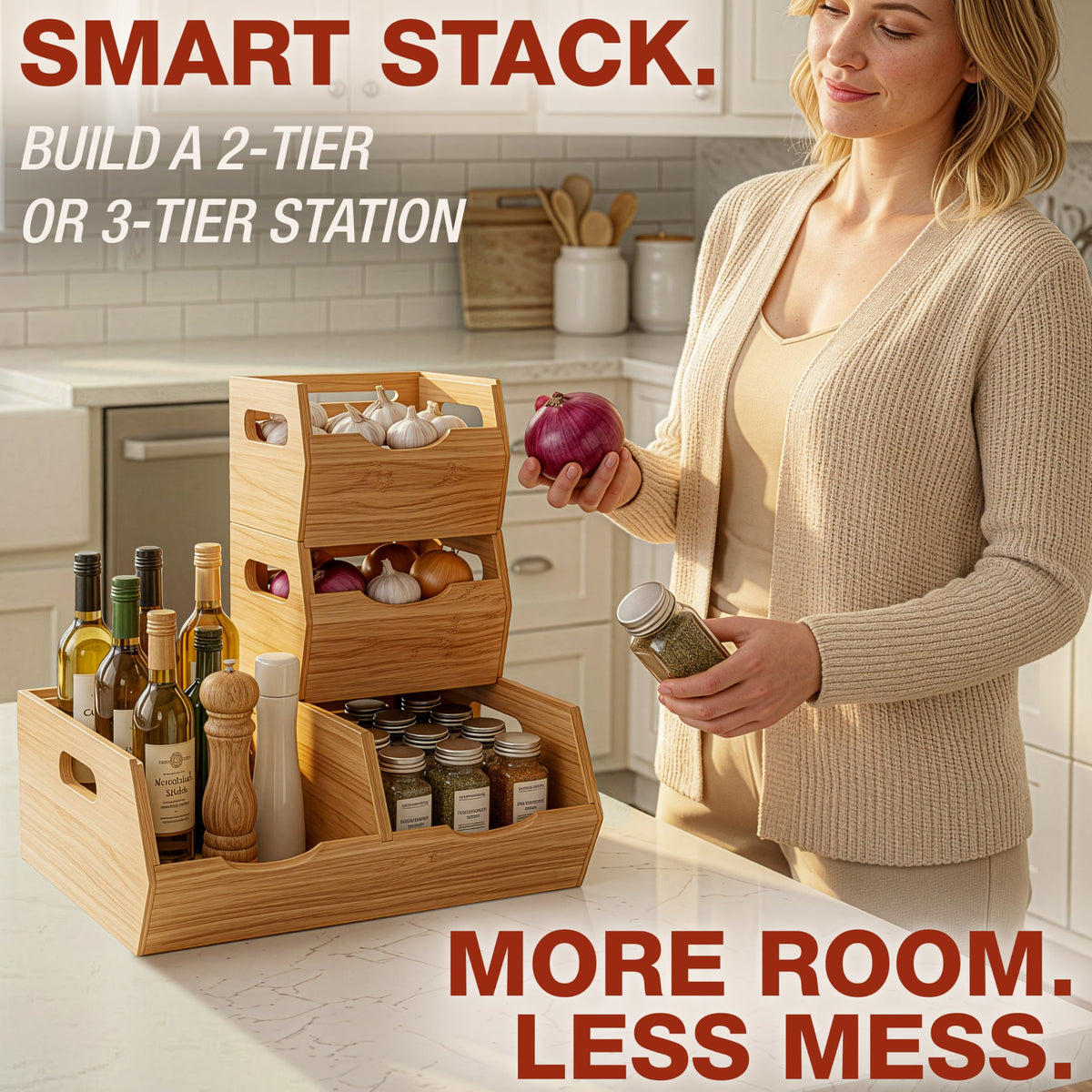 HOMESTEAD natural wood grain adds warm detail to kitchen decor.