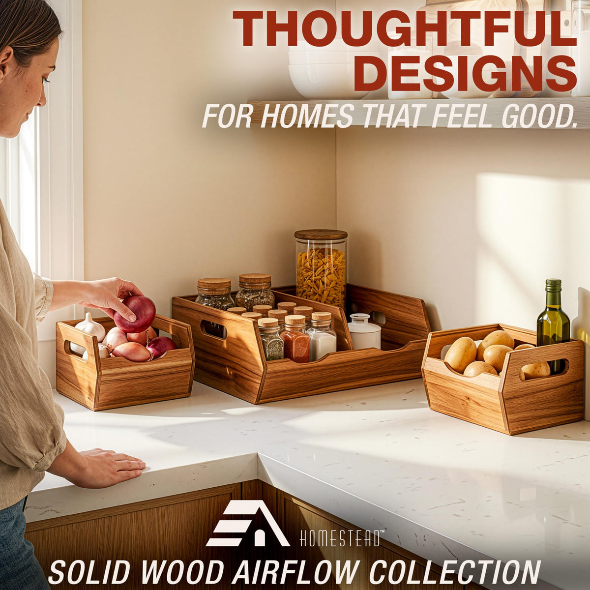 HOMESTEAD compact pantry setup fits neatly on countertops.