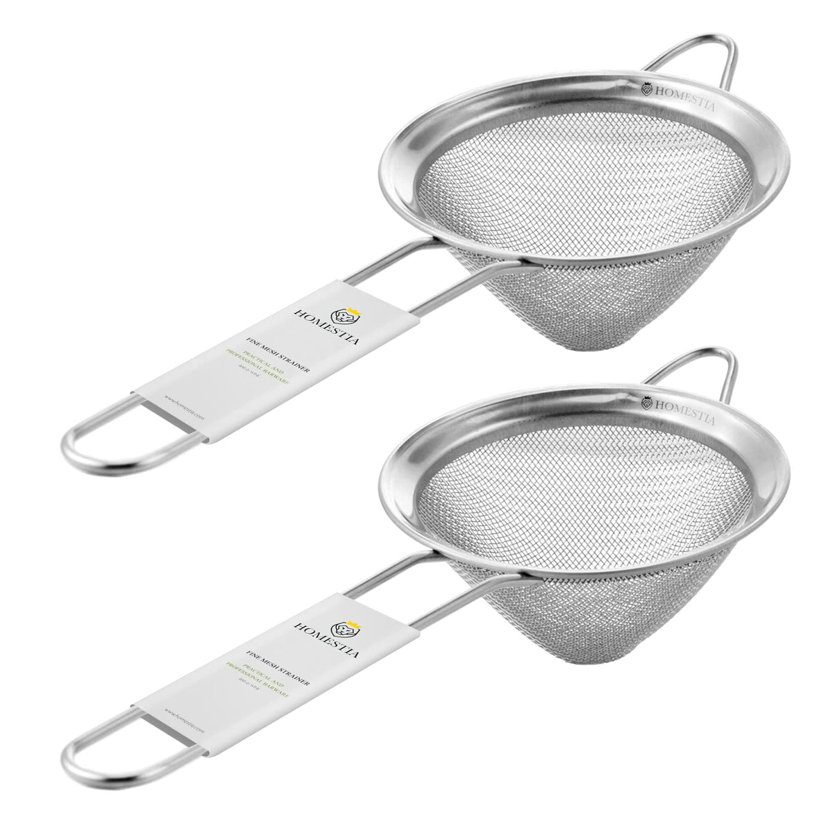 Homestia 2-piece fine mesh strainer close-up with mirror rim for precise cocktail straining.