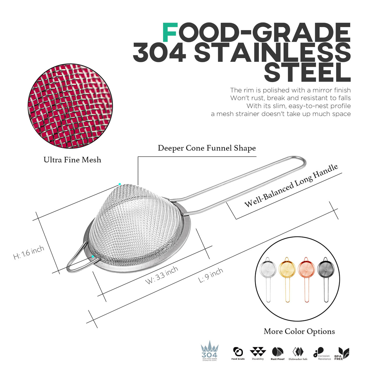 Homestia fine mesh strainer for tea or coffee pour without sediment.