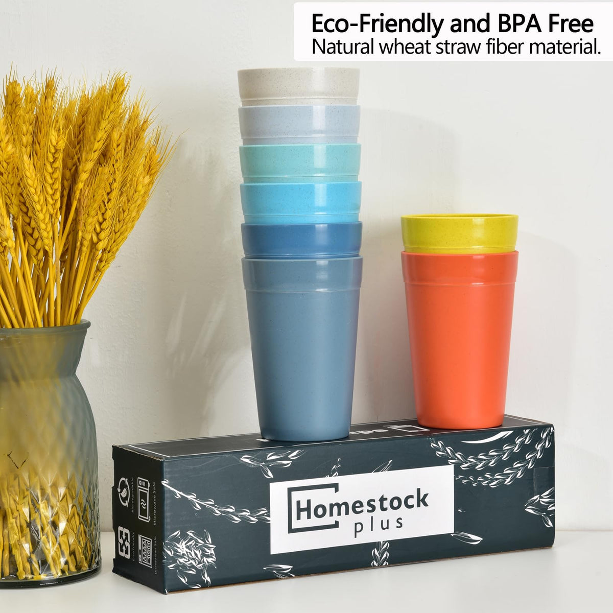 Homestockplus wheat straw fiber cups close-up highlighting natural, eco-friendly material.