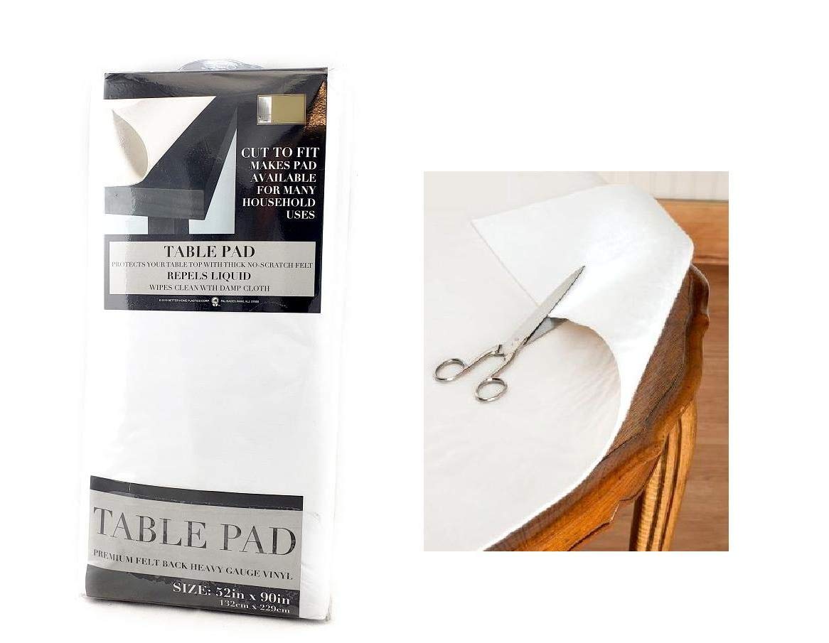 Homestyle felt back vinyl table pad 52x90 laid flat to protect surfaces from spills.