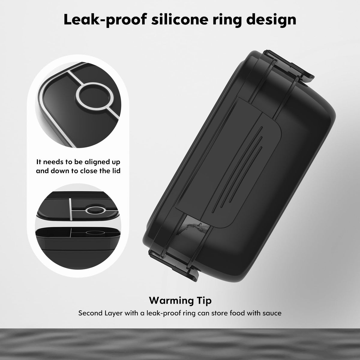 HOMETALL Bento Box leak-proof silicone seal prevents leaks during transport