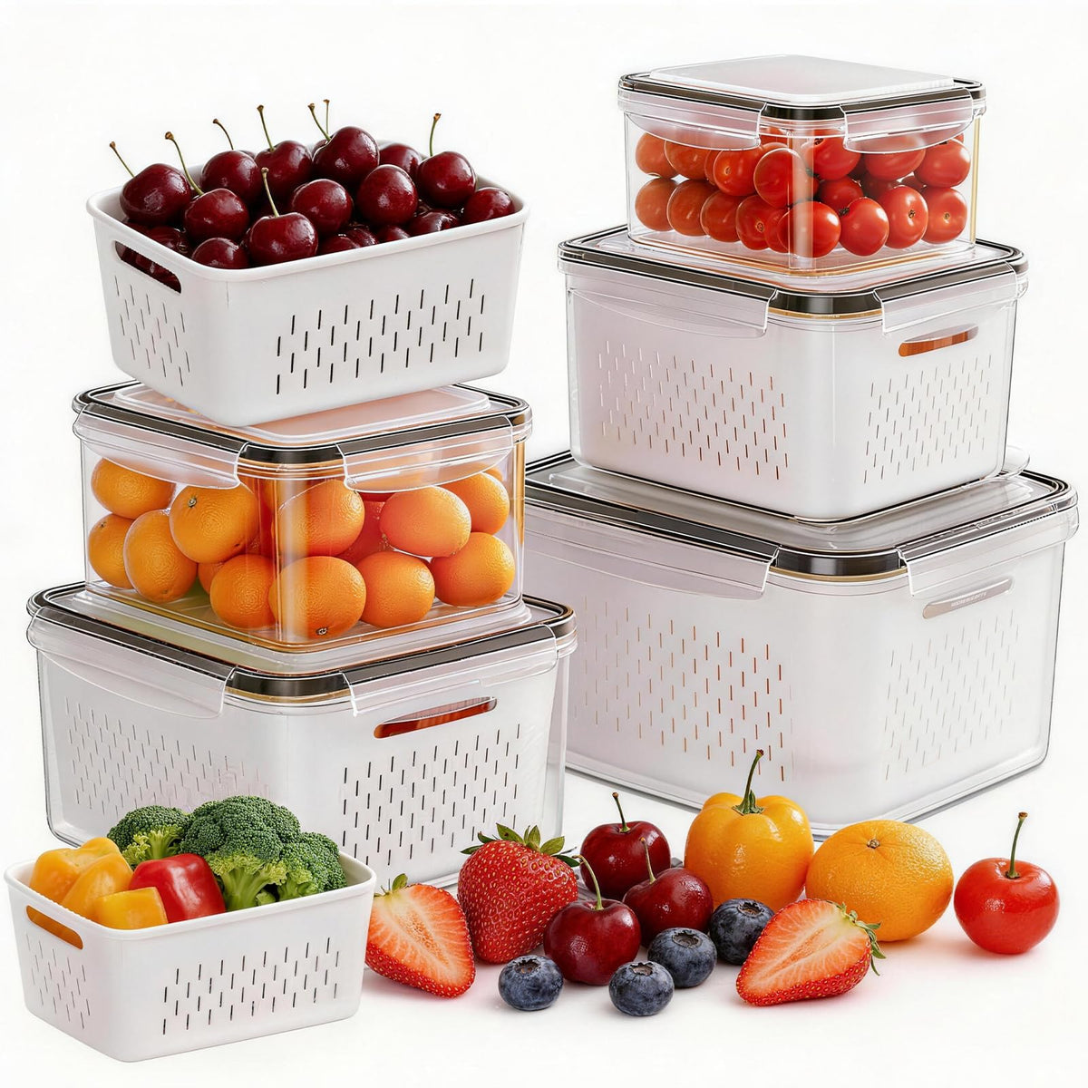HOMETALL 5-pack fruit containers with large capacity for fridge organization.